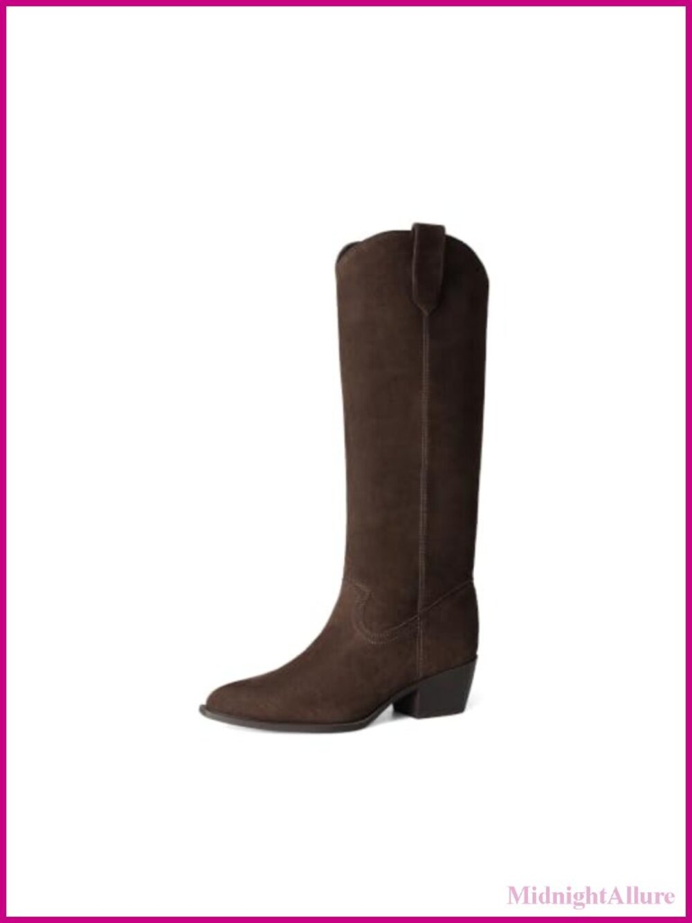 Suede Knee High Western Cowboy Boots Pointed Toe Block Heel Pull On